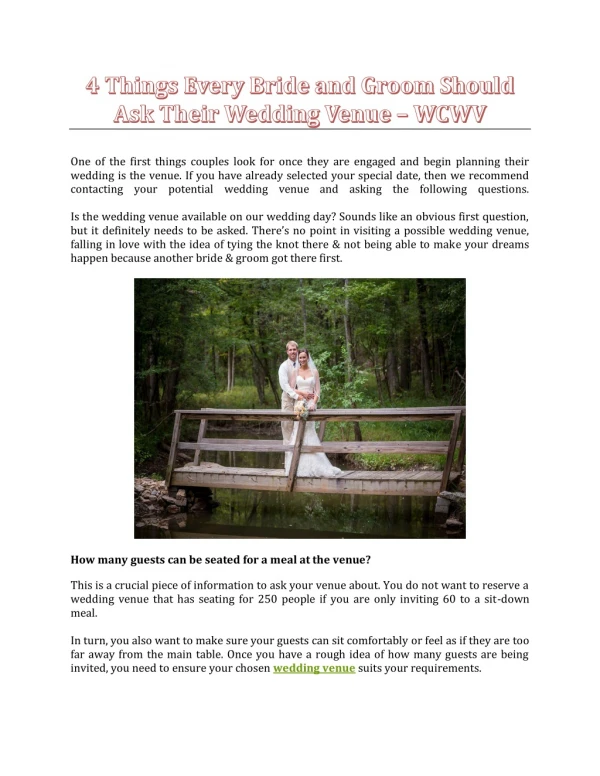 4 Things Every Bride and Groom Should Ask Their Wedding Venue - WCWV