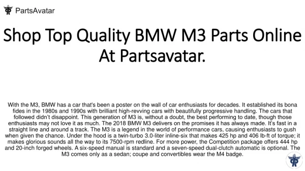 Shop BMW M3 Top Brand Parts Online At Partsavatar.