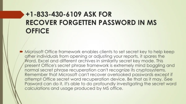 1-833-430-6109 ASK FOR RECOVER FORGETTEN PASSWORD IN MS OFFICE