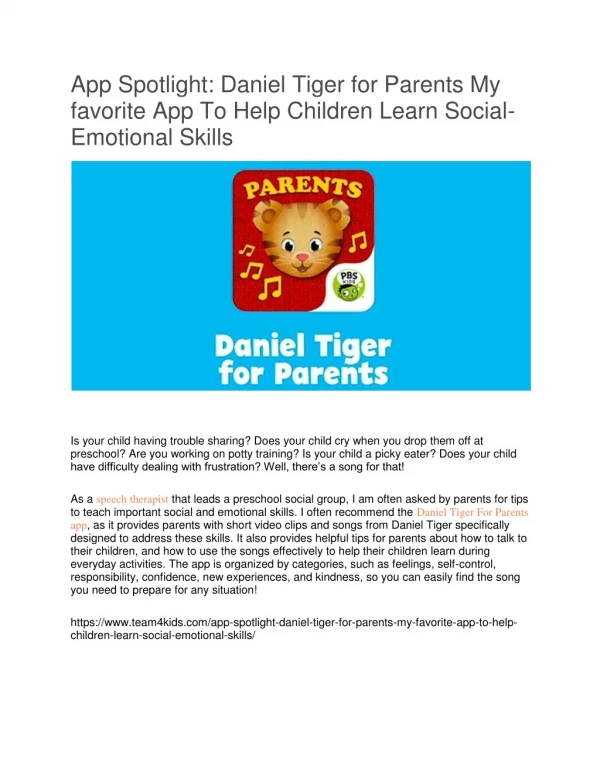App Spotlight: Daniel Tiger for Parents My favorite App To Help Children Learn Social-Emotional Skills