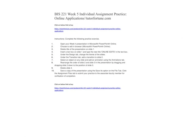 BIS 221 Week 5 Individual Assignment Practice: Online Applications//tutorfortune.com