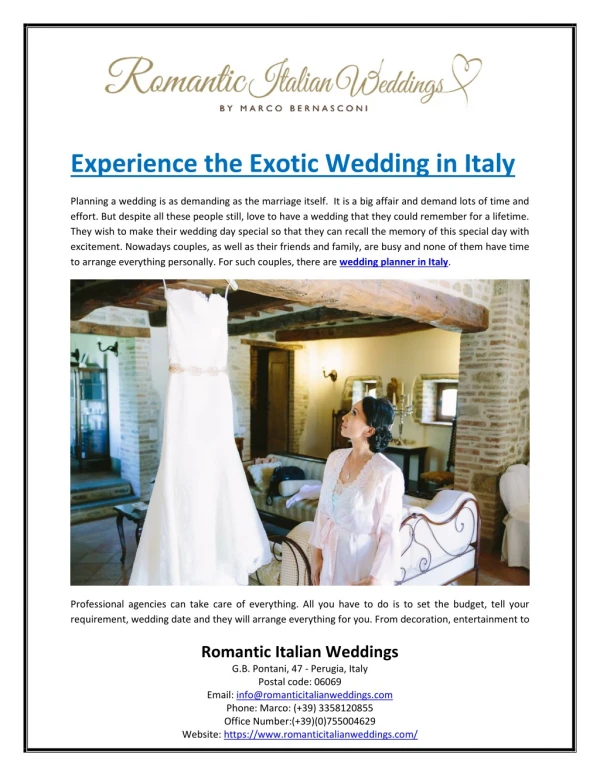 Experience the Exotic Wedding in Italy