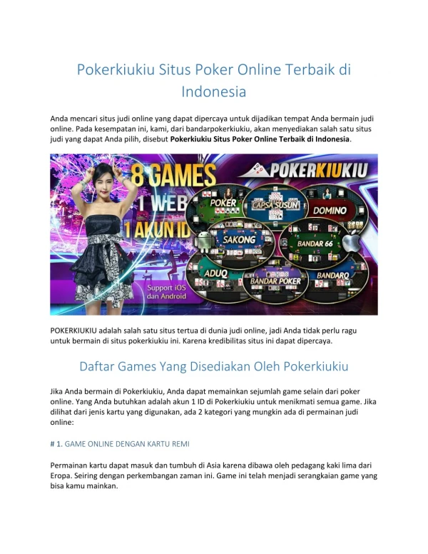 Pokerkiukiu Situs Poker Online Terbaik di Indonesia