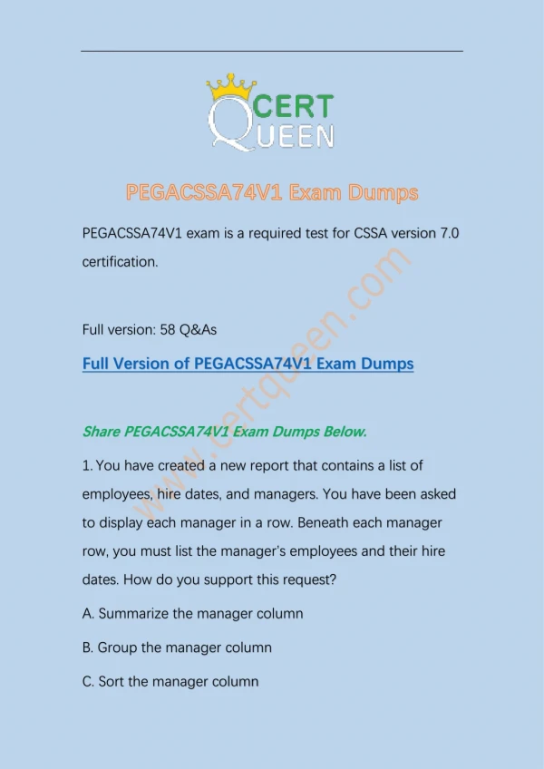 2019 CSSA Version 7.0 PEGACSSA74V1 Exam Dumps