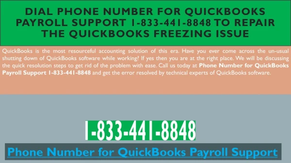 Phone Number for QuickBooks Payroll Support 1-833-441-8848