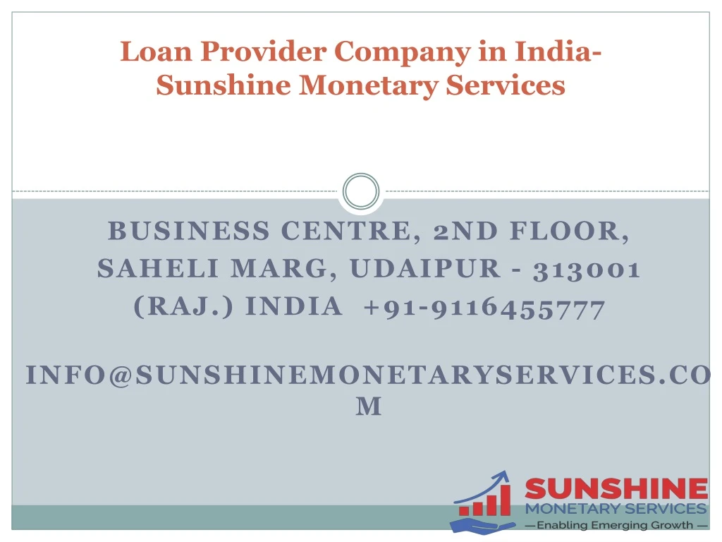 loan provider company in india sunshine monetary services