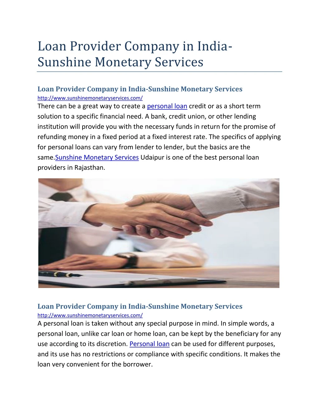 loan provider company in india sunshine monetary