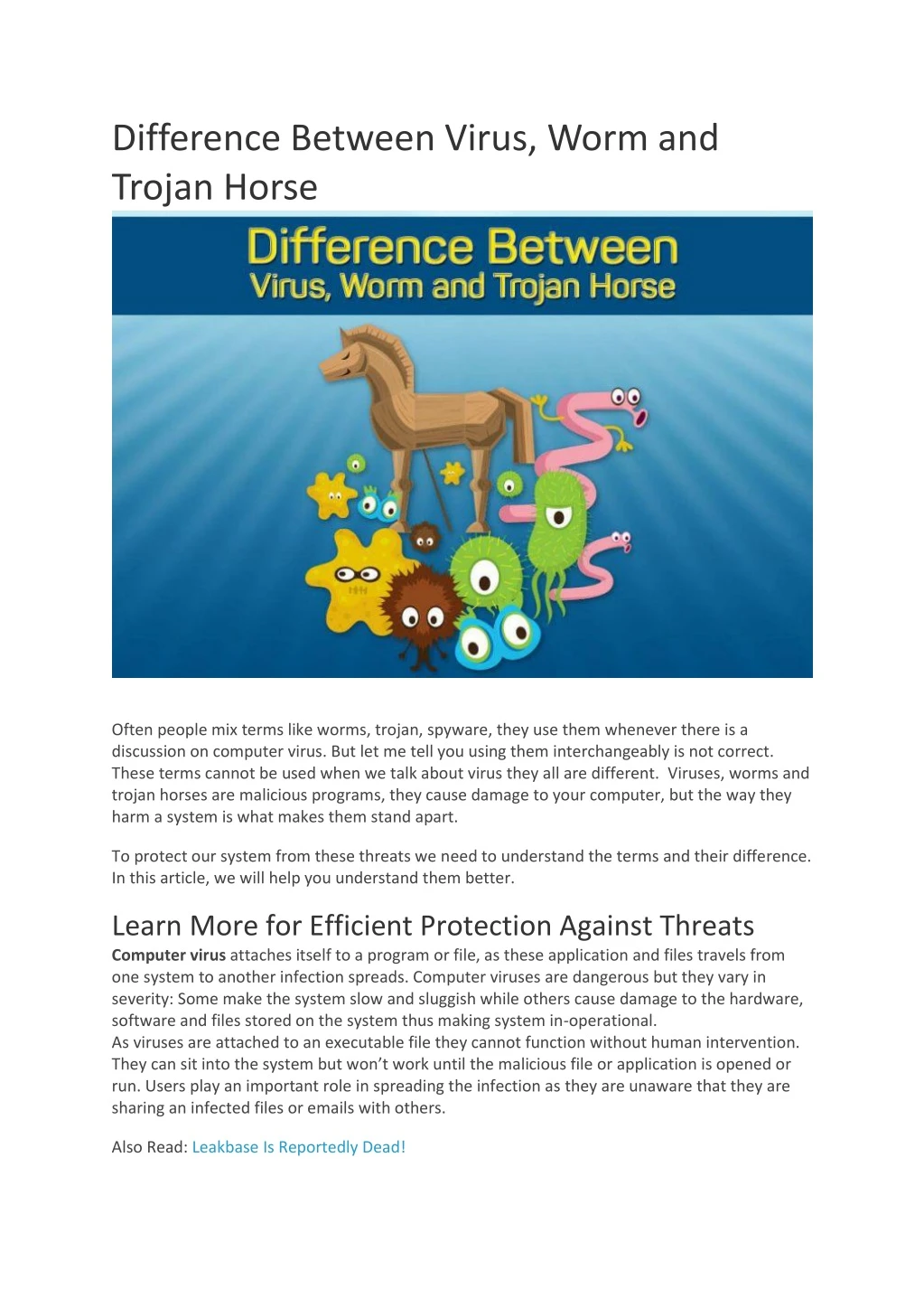 difference between virus worm and trojan horse