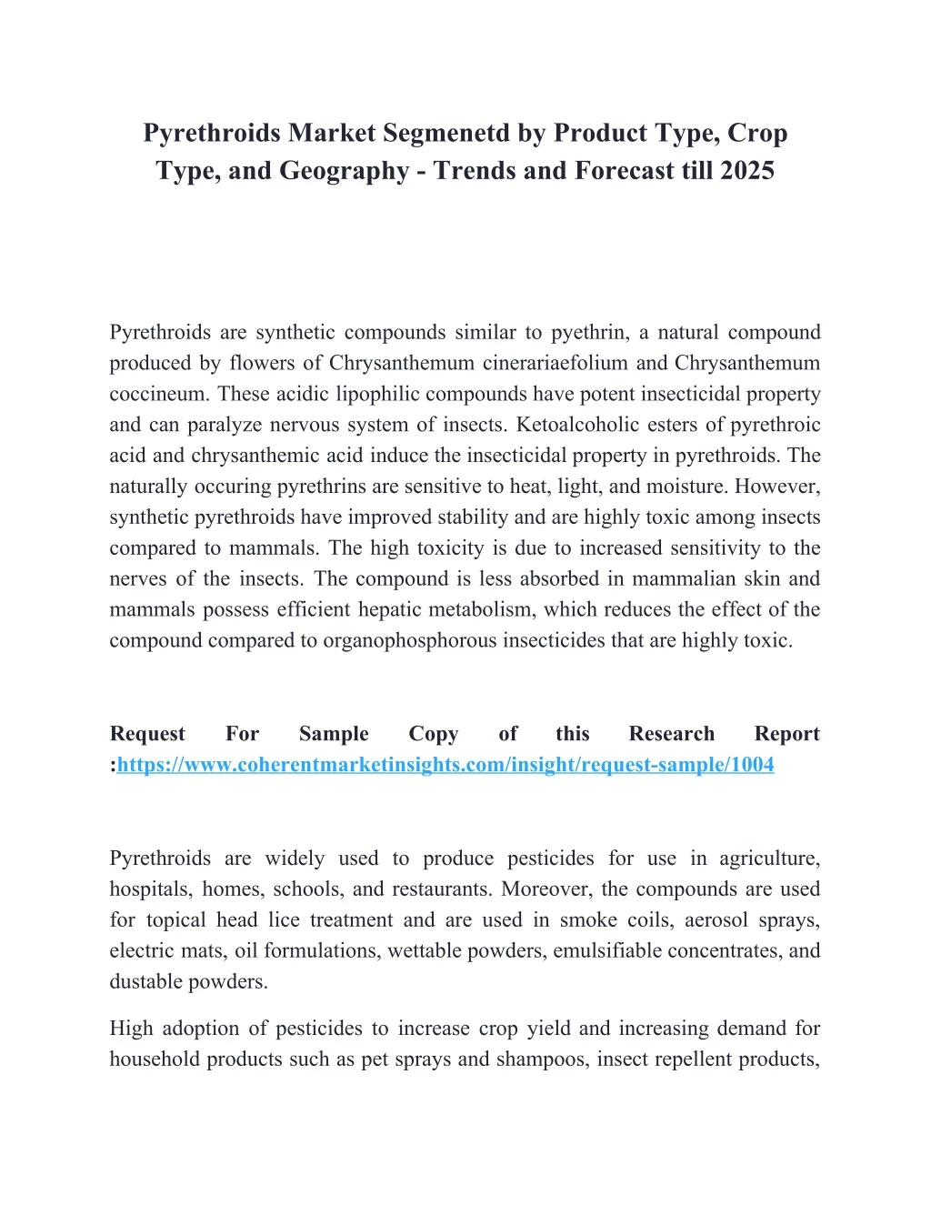 pyrethroids market segmenetd by product type crop