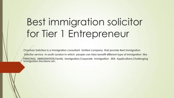 Best immigration solicitor for Tier 1 Entrepreneur