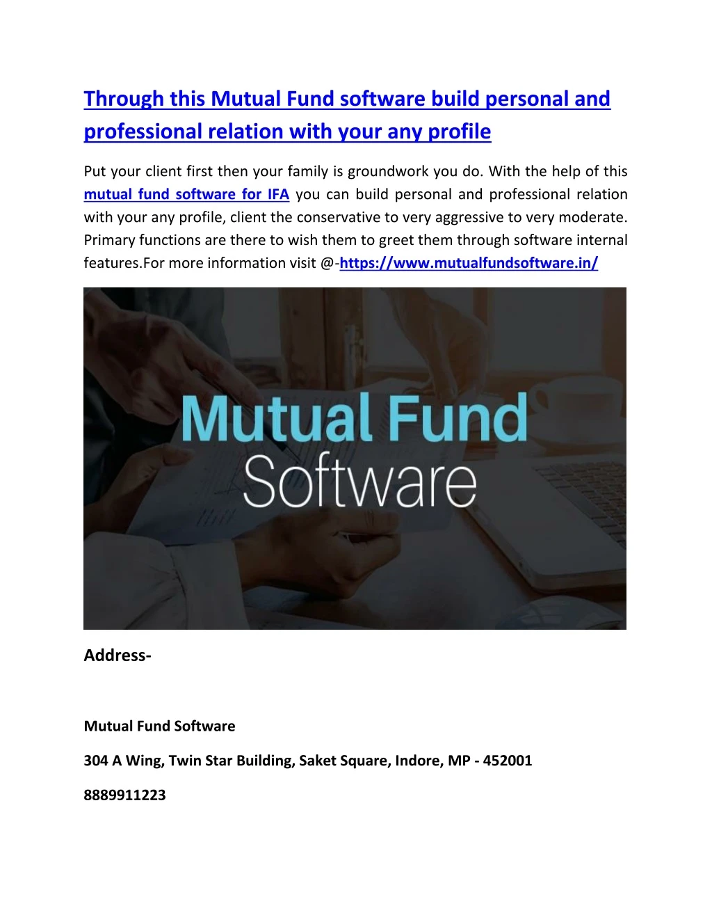 through this mutual fund software build personal