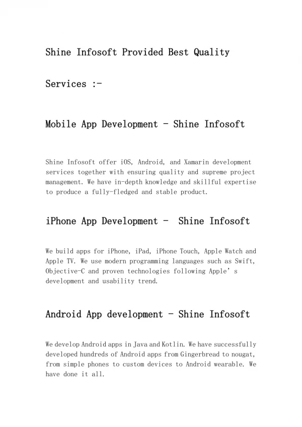 Shine Infosoft Provided Best Quality Services for Mobile App Development