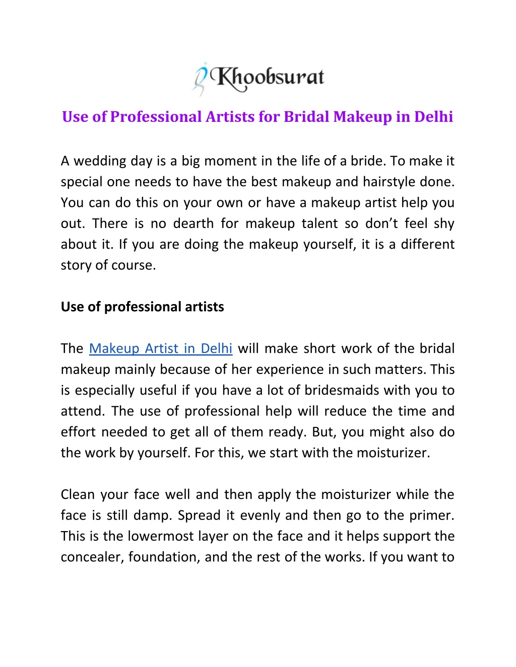 use of professional artists for bridal makeup