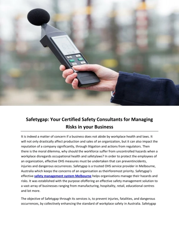 Safetygap: Your Certified Safety Consultants for Managing Risks in your Business