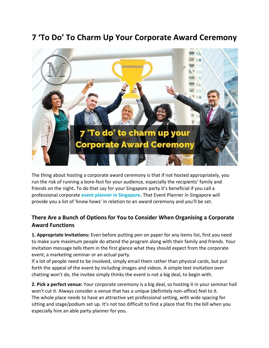 7 to do to charm up your corporate award ceremony