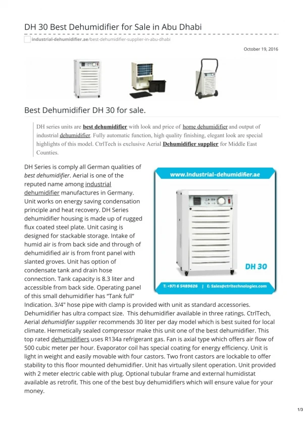 Best Dehumidifier DH 30 for sale. #dehumidifierinAbuDhabi #bestdehumidifier #homedehumidifier #dehumidifier