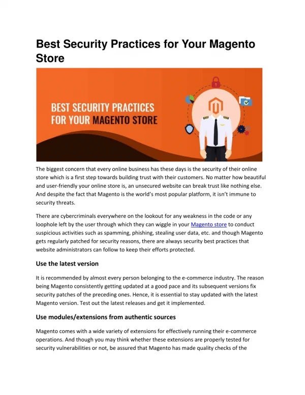 Best Security Practices for Your Magento Store