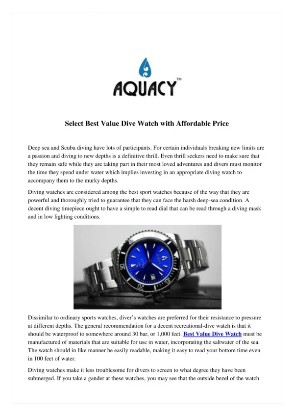 Select Best Value Dive Watch with Affordable Price