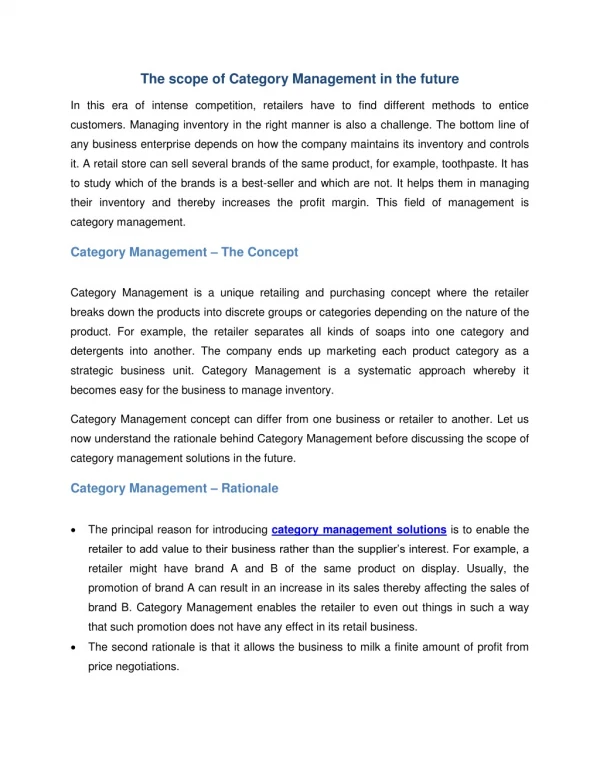 The scope of Category Management in the future