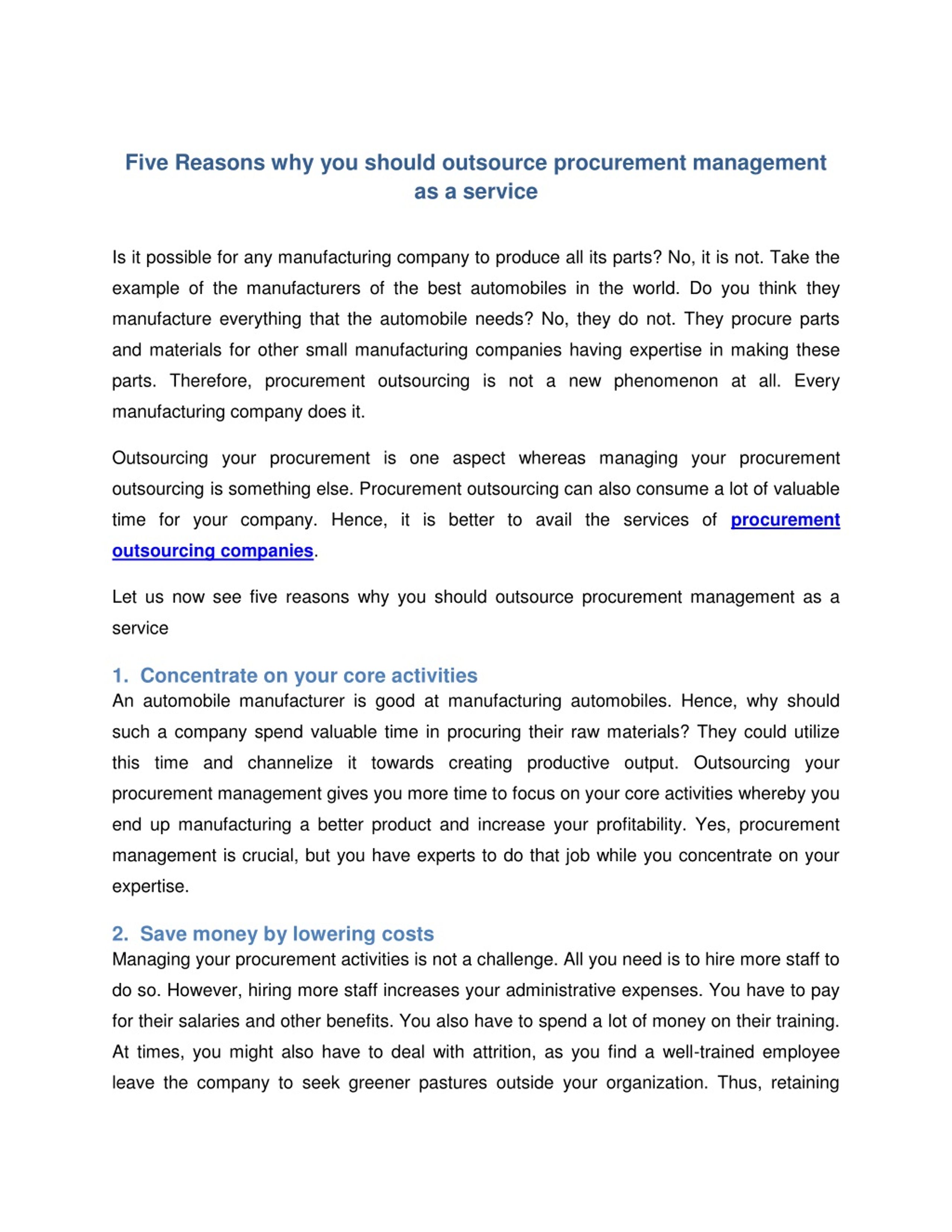 PPT - Five Reasons why you should outsource procurement management as a ...