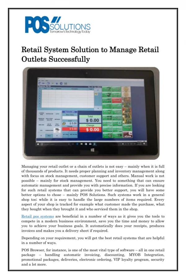 Retail System Solution to Manage Retail Outlets Successfully