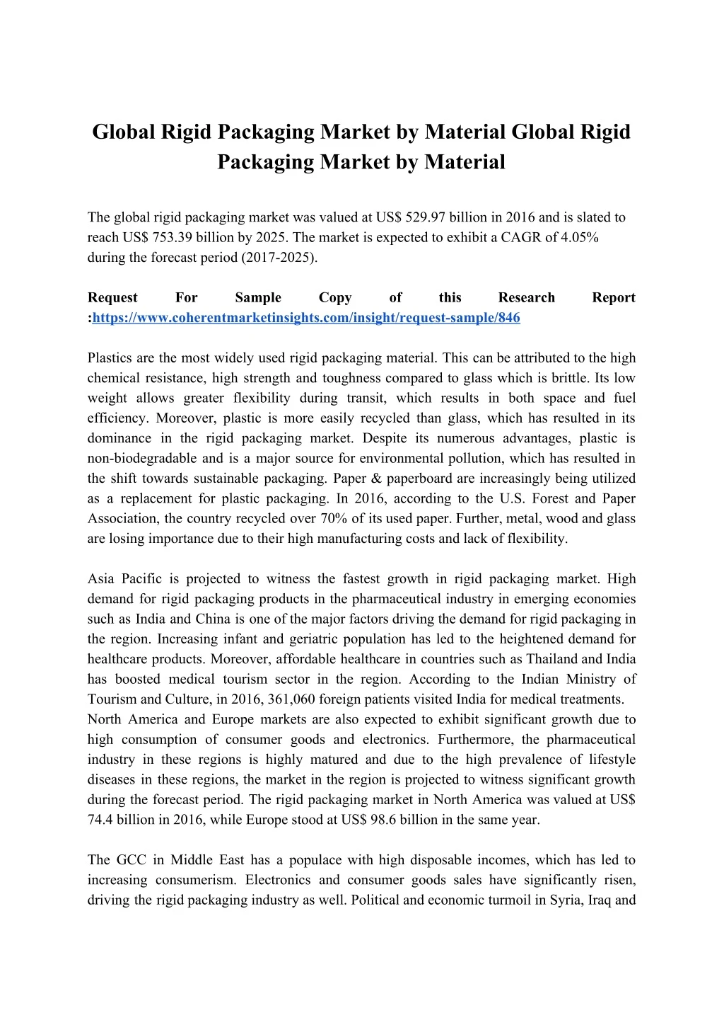 global rigid packaging market by material global