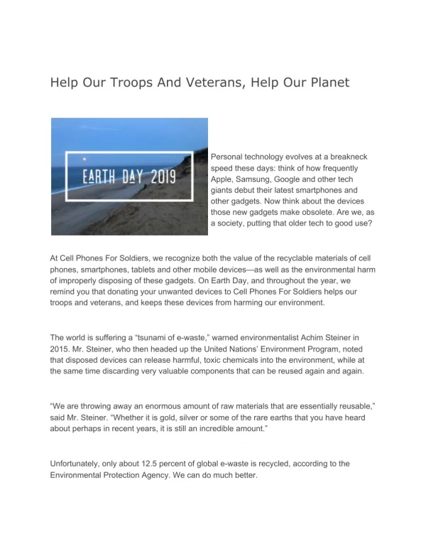 Help Our Troops And Veterans, Help Our Planet