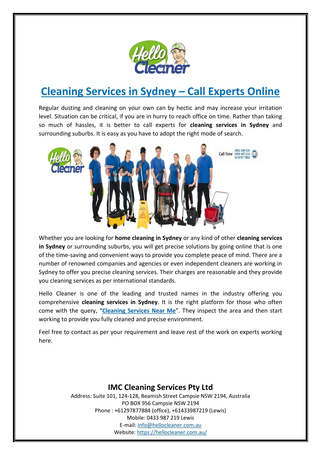 cleaning services in sydney call experts online