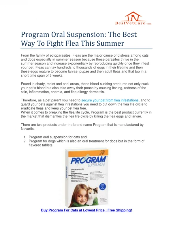 Program Oral Suspension- The Best Way To Fight Flea This Summer
