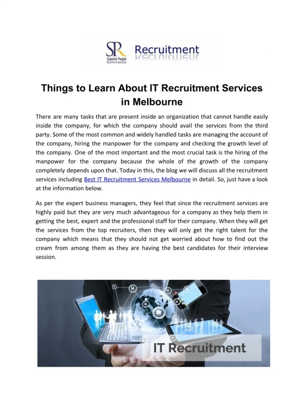 Things to Learn About IT Recruitment Services in Melbourne