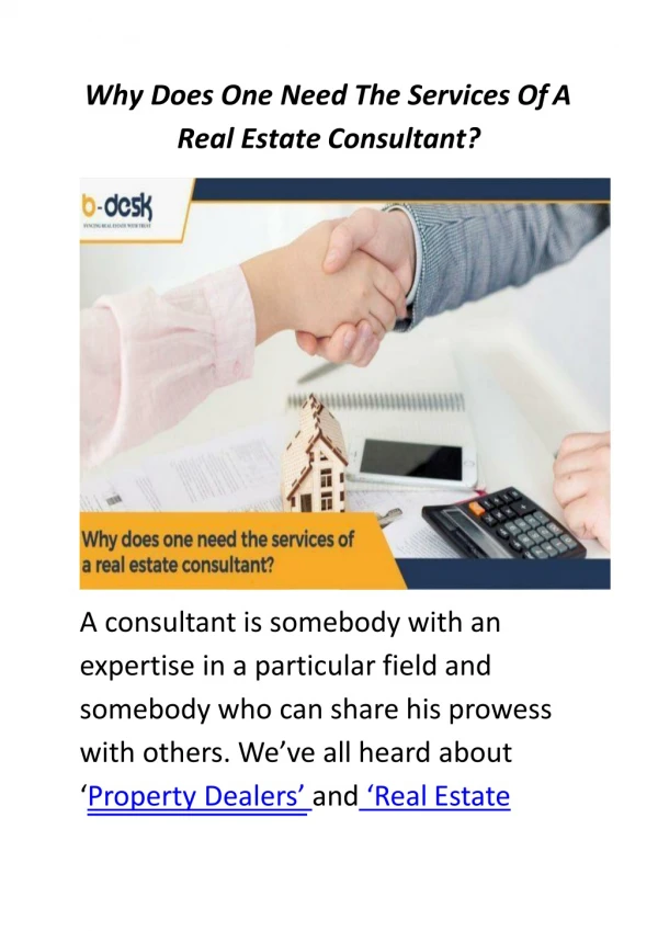 Why Does One Need The Services Of A Real Estate Consultant?