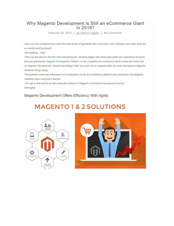 Reasons Why Magento Development is Still Giant in 2019