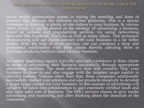 add smo providers to your business to increase targeted web traffic