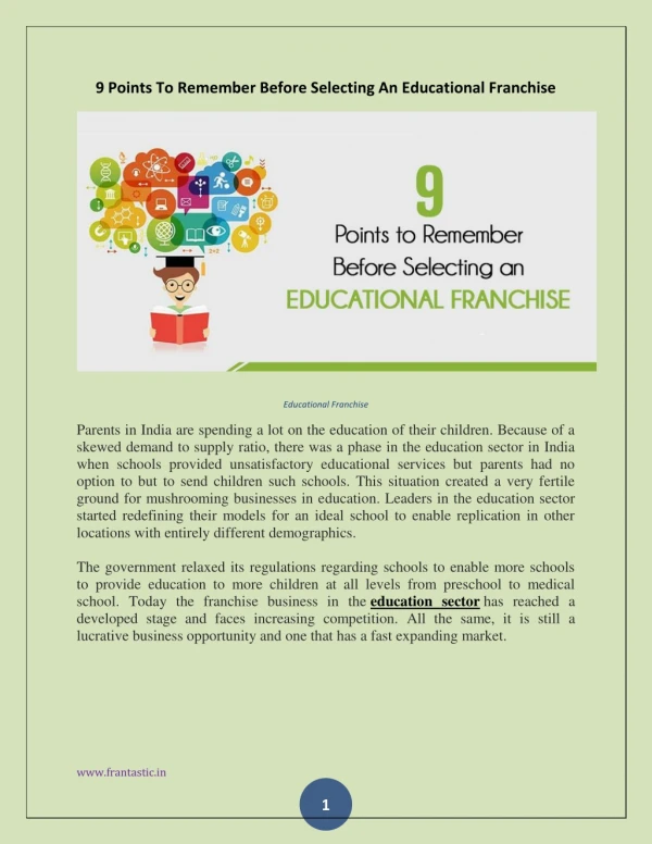 9 Points To Remember Before Selecting An Educational Franchise