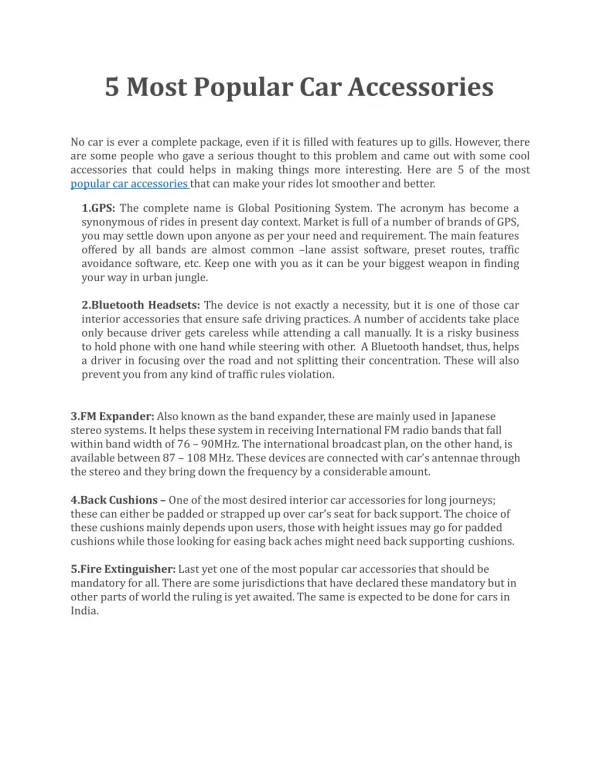 5 Most Popular Car Accessories