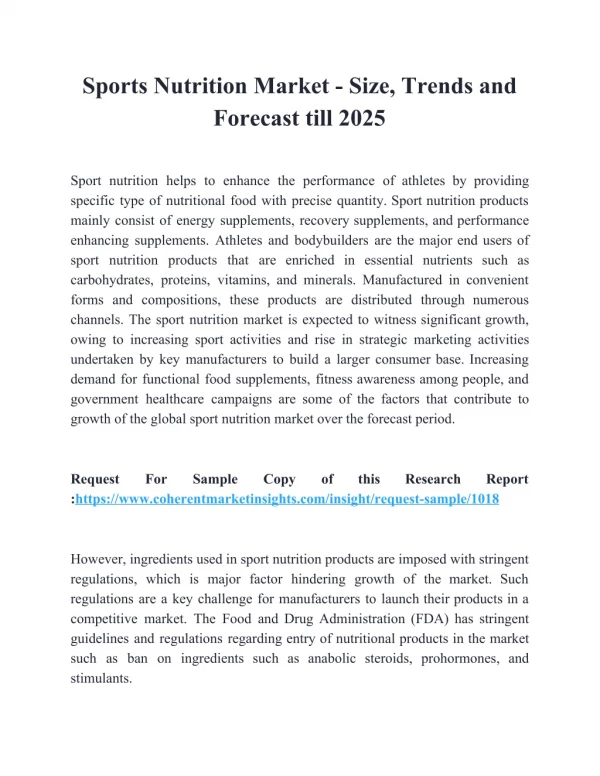 Sports Nutrition Market - Size, Trends and Forecast till 2025