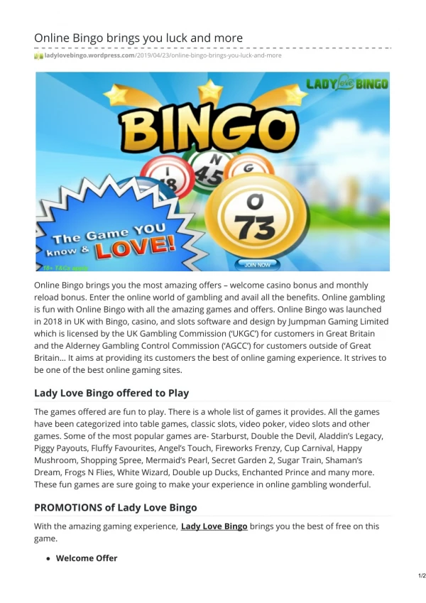 Online Bingo brings you luck and more