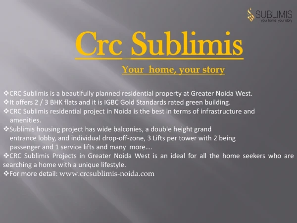 CRC Sublimis Residential Projects in Noida