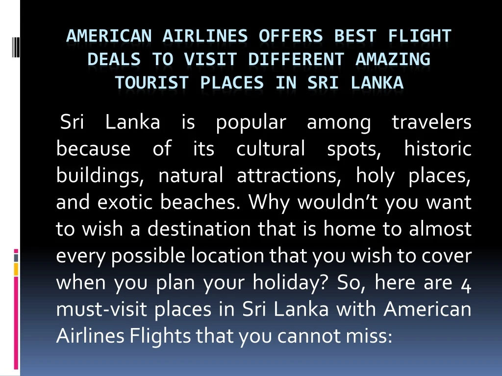 american airlines offers best flight deals to visit different amazing tourist places in sri lanka
