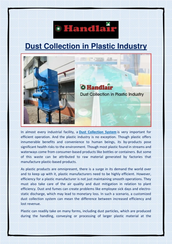 Dust Collection in Plastic Industry