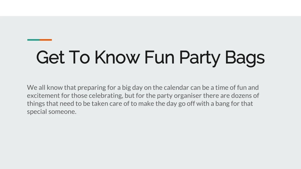 get to know fun party bags