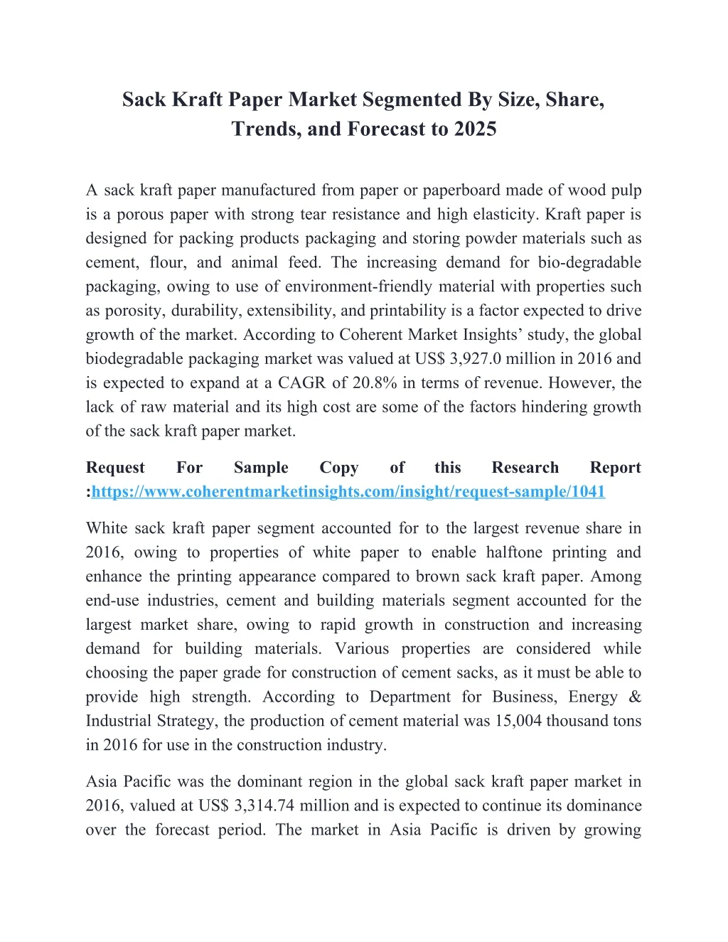 sack kraft paper market segmented by size share