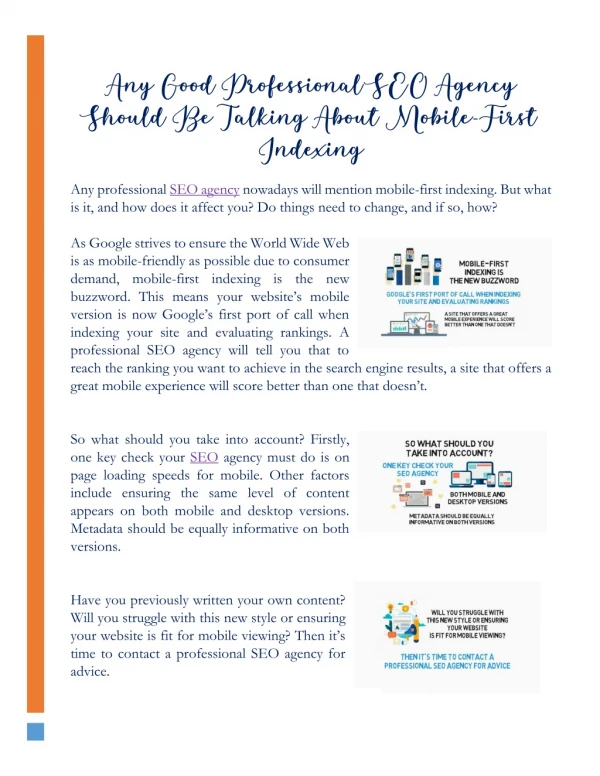 Any Good Professional SEO Agency Should Be Talking About Mobile-First Indexing