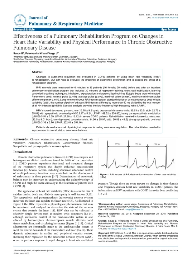 Effectiveness of a Pulmonary Rehabilitation Program on Changes in Heart Rate Variability and Physical Performance in Chr