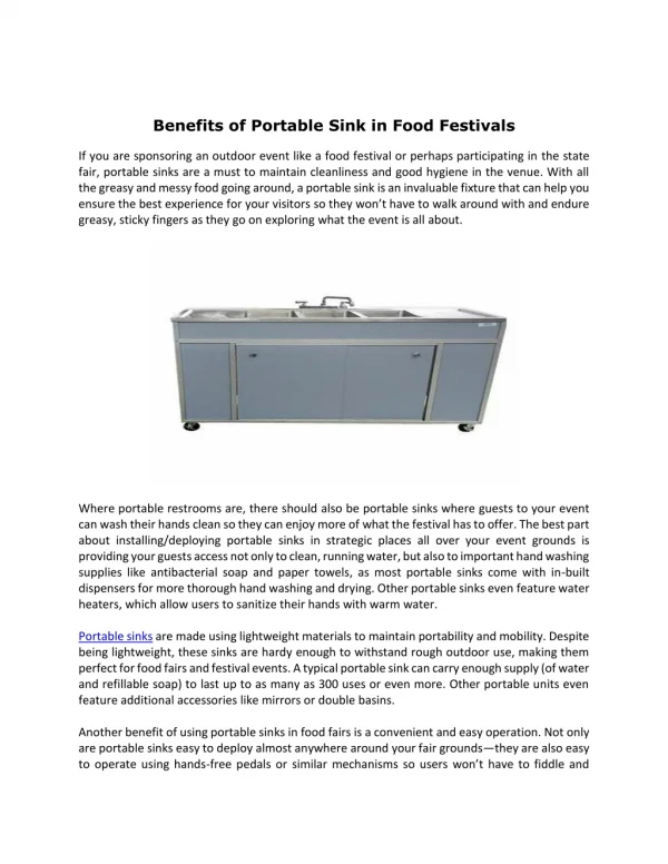 Benefits of Portable Sink in Food Festivals