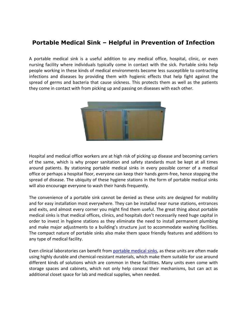 portable medical sink helpful in prevention