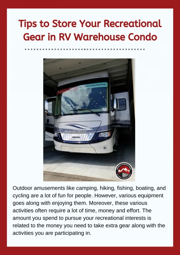 Tips to Store Your Recreational Gear in RV Warehouse Condo