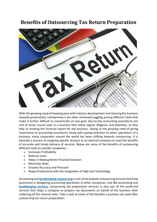 Benefits of Outsourcing Tax Return Preparation