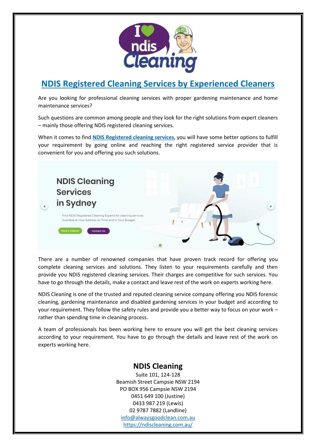 ndis registered cleaning services by experienced