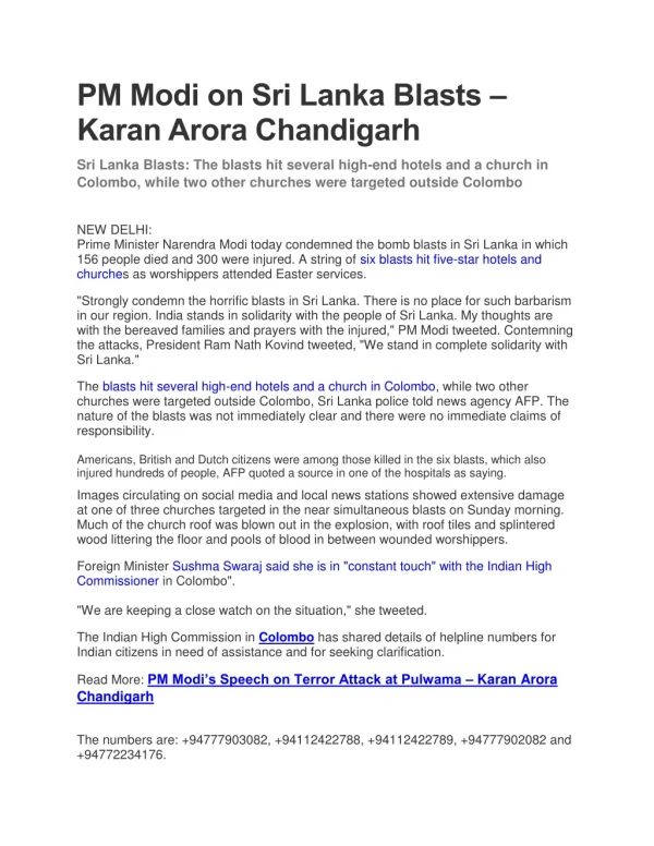 PM Modi on Sri Lanka Blasts – Businessman Karan Arora